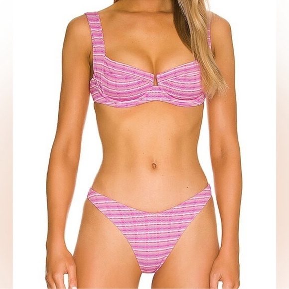 NWT L*Space Camellia Bikini Top Electric Pique Stripe Swim - Picture 5 of 13